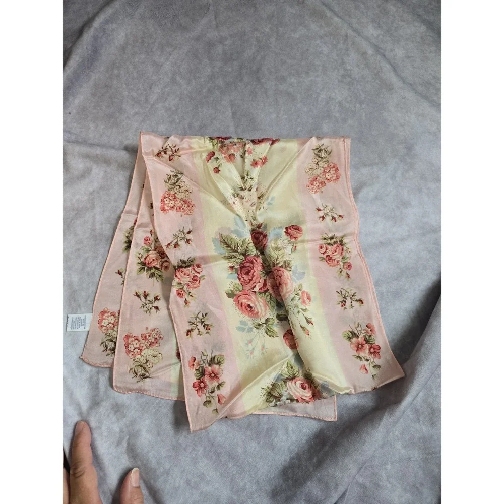 Echo 100% Silk Floral Rectangle Scraf Cottagecore Victorian Style Vintage